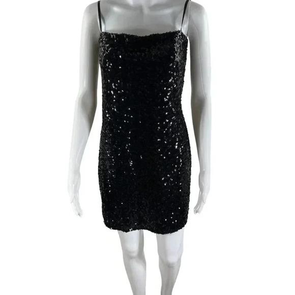 Body Central Womens M Black Mini Bodycon Stretch Sequined Party Dress Coquette - Picture 4 of 16